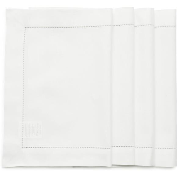 White Placemats Set of 4 – Cotton Linen Hemstitch Fall, Thanksgiving, Christmas - Picture 1 of 5